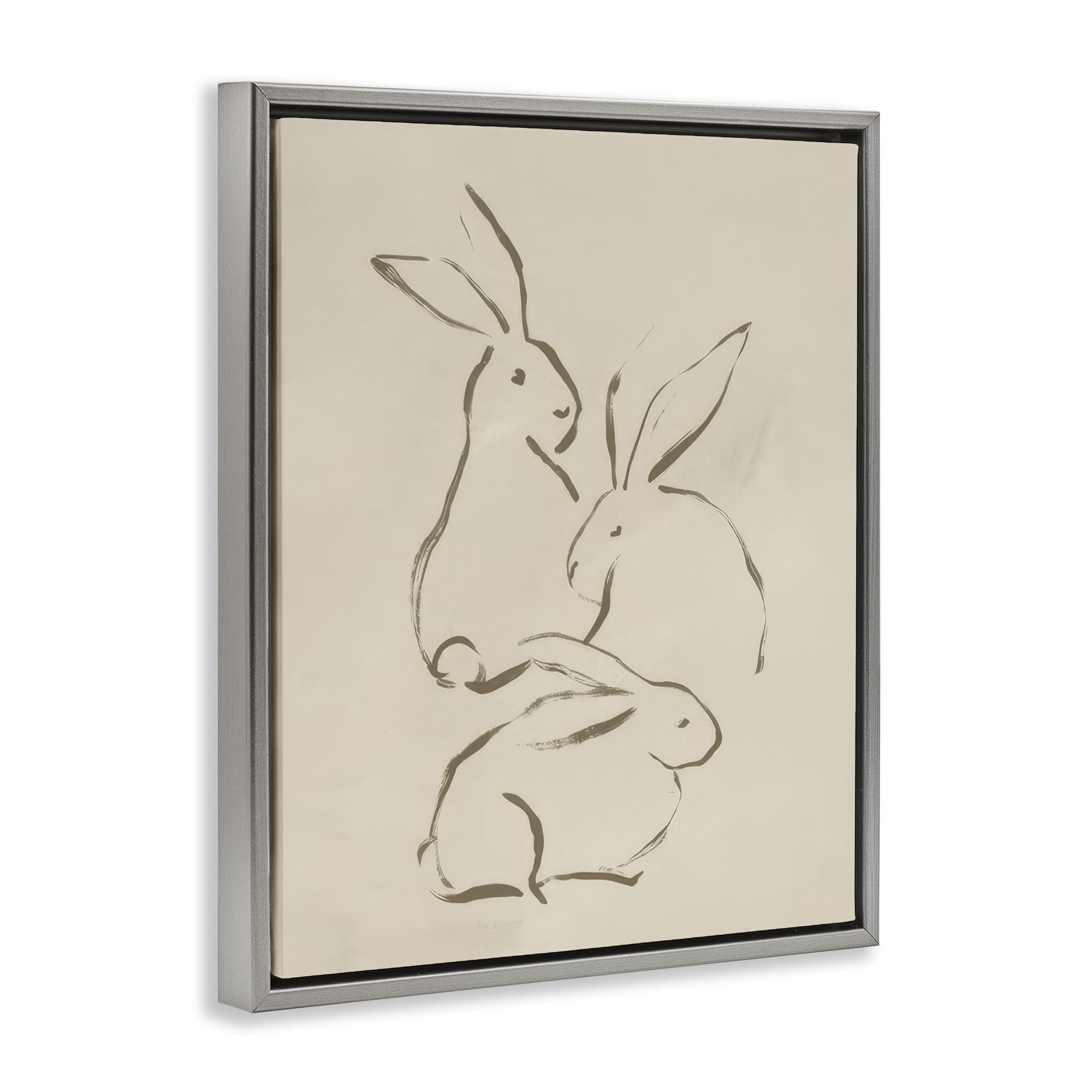 Stupell Industries Earthtone Bunny Sketch Animals Drawing Gray Floater Framed Canvas Art Print Wall Art, 17 x 21