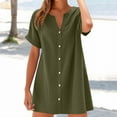 thumbnail image 2 of Wyobmus Womens Button Down Shirt Dress Summer Rolled Short Sleeve Linen Dress V-Neck Mini Dress Casual Loose Fit Tunic Dresses Olive Green, 2 of 5
