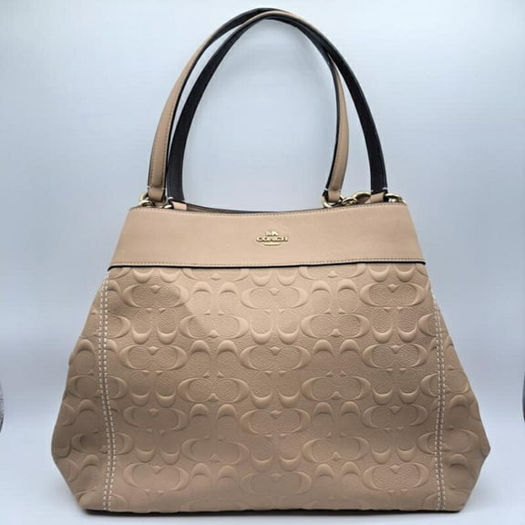 Pre-Owned COACH Debossed Signature Tote Bag Pink Coach