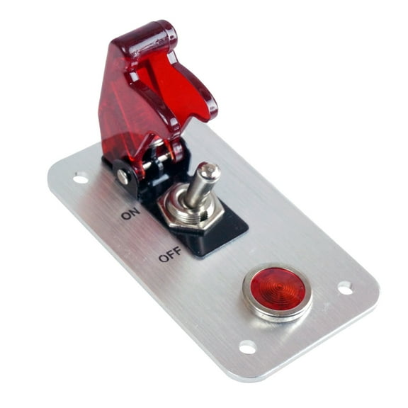 1 Row Safety Cover Toggle Switch with Red Indicator Light Aluminum Plate 12V 20Amp For Fog Light, Neon Lights, Head Lights Etc.
