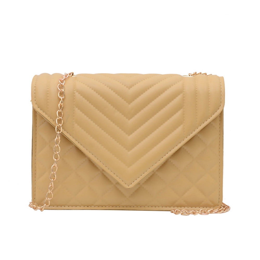 Small Quilted Purse Crossbody Bag for Womens Gold With Chain Strap