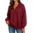 thumbnail image 3 of ZVAVZ Quarter Zip Sweatshirt for Women Lightweight Plus Size Long Sleeve Sweatshirts Fall Winter Fashion Comfy Mock Neck Pullovers Wine XL, 3 of 6
