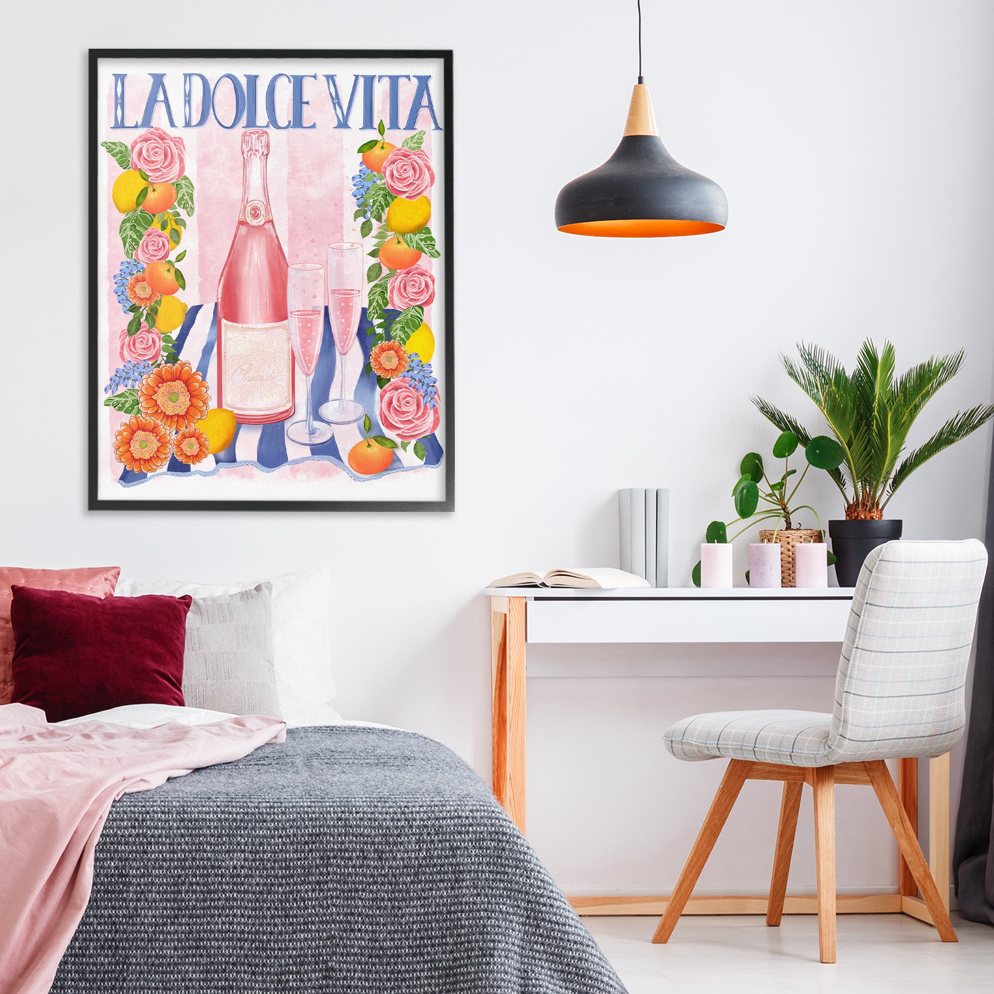 Stupell Industries Pink Champagne Picnic Black Framed Giclee Art, design by Lori Mosley