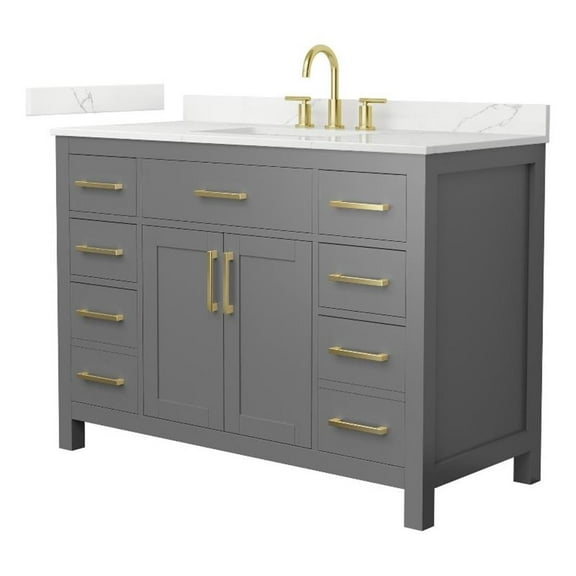 Beckett 48" Dark Gray Single Vanity & Giotto Quartz Top (3-Hole) & Gold Trim
