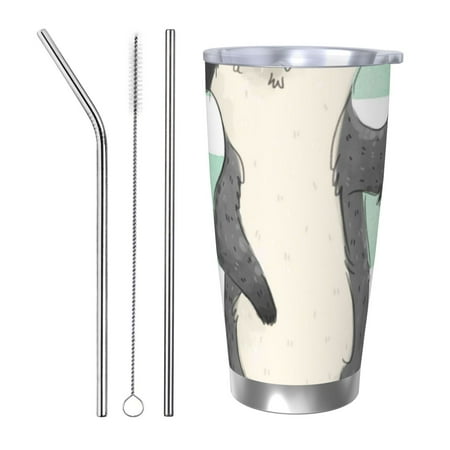 

Tideii Cute Raccoon for 20OZ Car Cup Stainless Steel Cold and Hot Cup with Lid Suitable for Outdoor and Home Unisex-Straw Three-piece Set