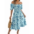 thumbnail image 5 of Women Summer Ruffle Off Shoulder Floral Midi Dress Summer Smocked Beach Flowy Long Dresses L, 5 of 9