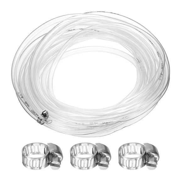 Clear Vinyl Tubing, 0.31" ID. 0.39" OD. 32.81 ft Length Tube, Drain Hose with Clamps, Transparent