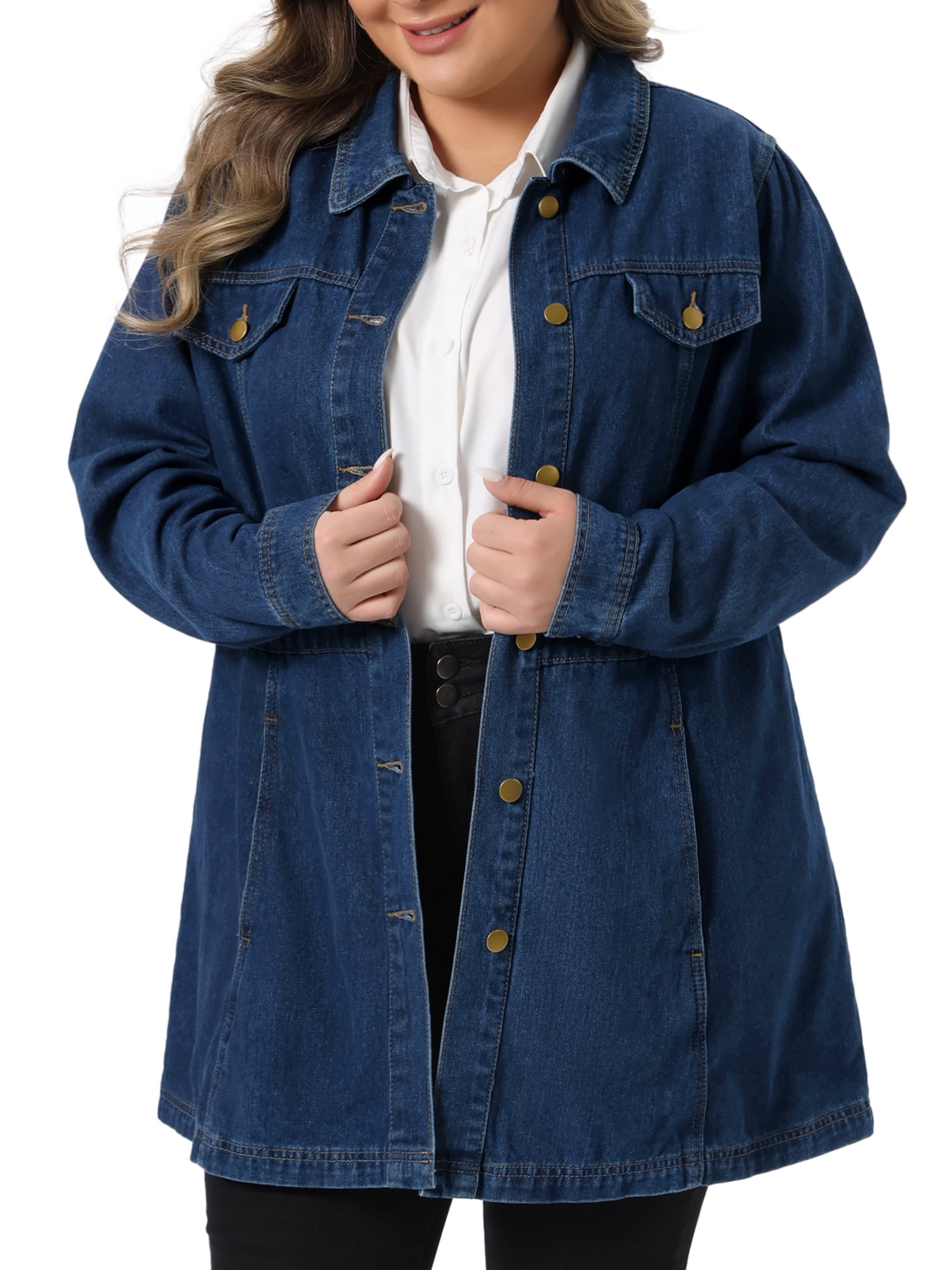 DARING DIVA Women's Plus Size Buttons Long Sleeve Jean Jackets 4X Dark Blue