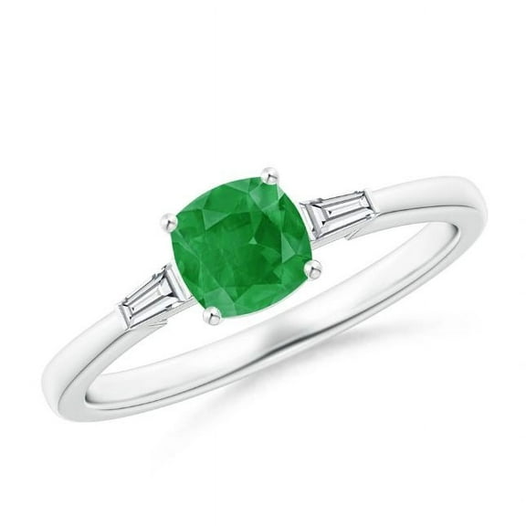 Cushion Shape Green Emerald CZ Diamond Band Ring Women 925 Sterling Silver May Birthstone Engagement Anniversary Gift Gemstone Jewelry
