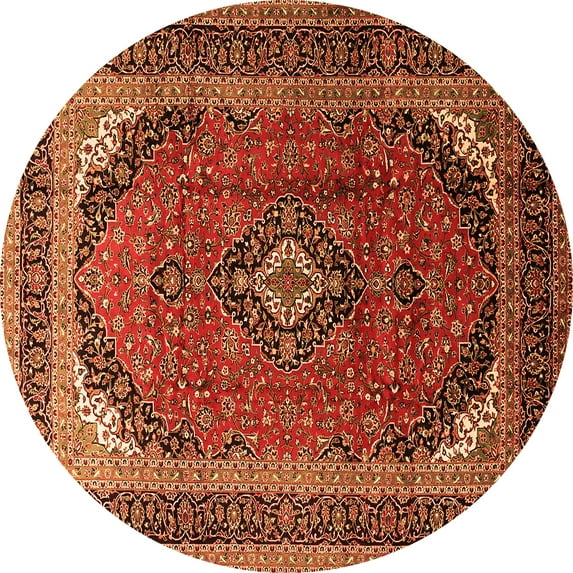 Ahgly Company Indoor Round Medallion Orange Traditional Area Rugs, 3' Round