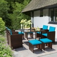 thumbnail image 2 of Homall 9 Pieces Outdoor Dining Sets Patio Rattan Conversation Set Space Saving Wicker Chairs with Glass Table,Blue, 2 of 7