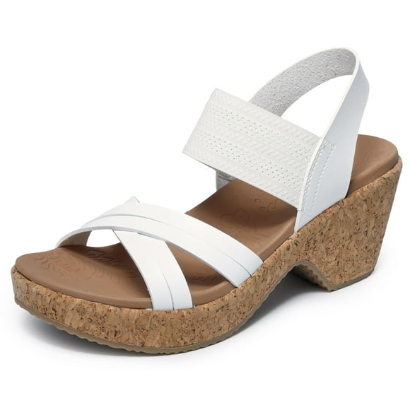 Sandalia con cuña Skechers Brystol-Night Skies para mujer, color blanco