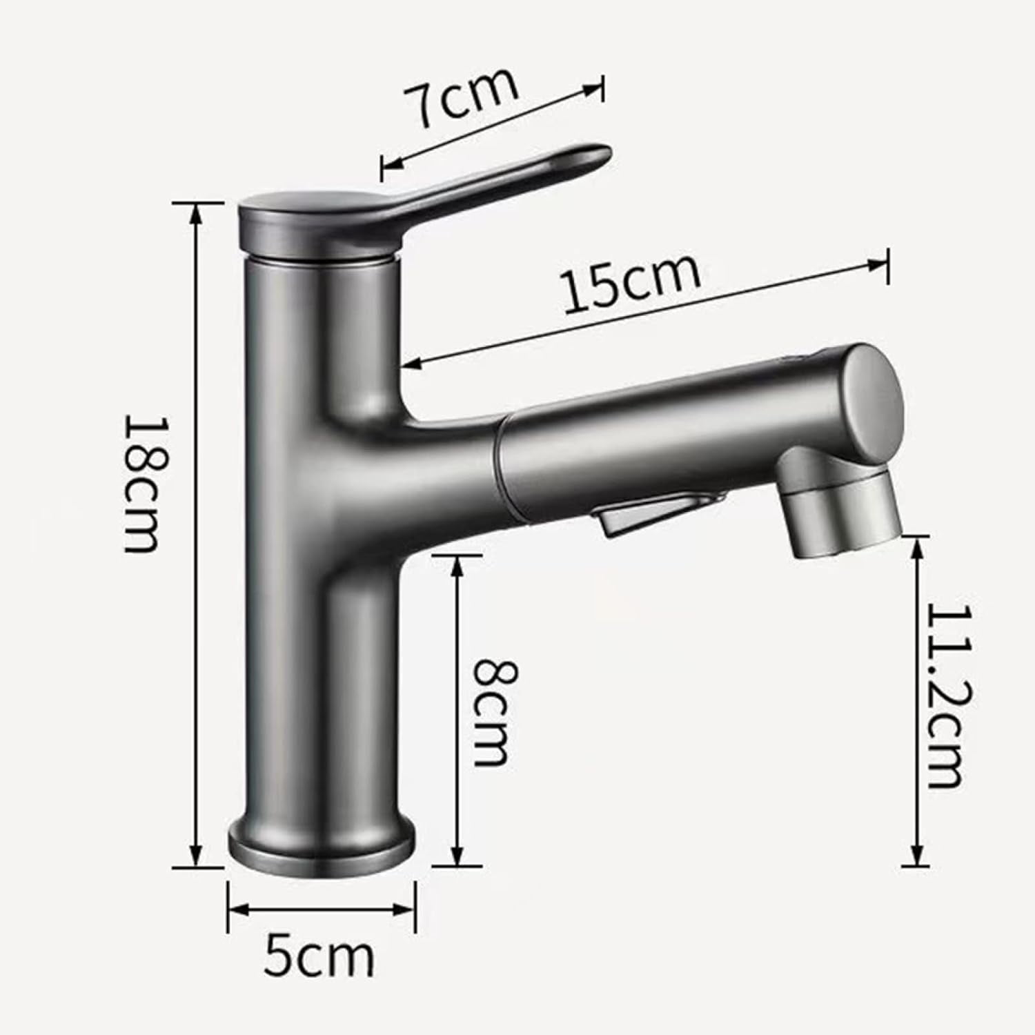 Bathroom Sink Faucet with Pull Out Sprayer Gun Gray,Single Handle Basin Mixer Tap for Hot and Cold Water,Single Hole Faucet for Bathroom Sink Brass