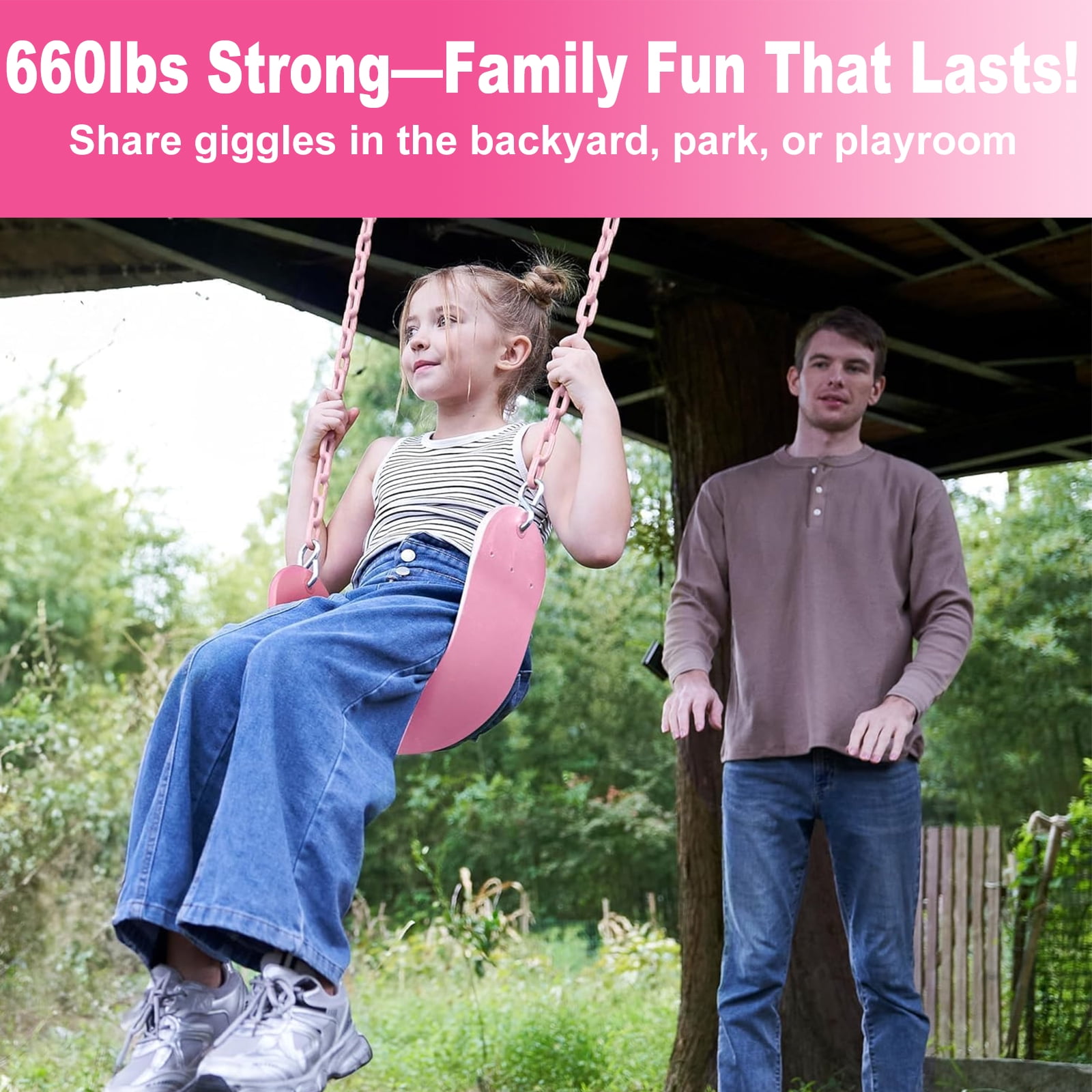 Celawork Heavy Duty Swing Seat, Outdoor Child EVA Soft Board U-Swing, with Adjustable Metal Chains to 60", Capacity Up to 660lbs/300kg, for Children and Adults, Pink