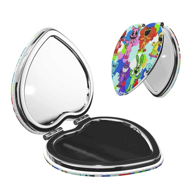 Zufioo Smiling Critters for Portable Pocket Makeup Mirror, Foldable Handheld Magnifying Beauty Mirror Suitable for Wallet Handbag for Women-Heart Shape