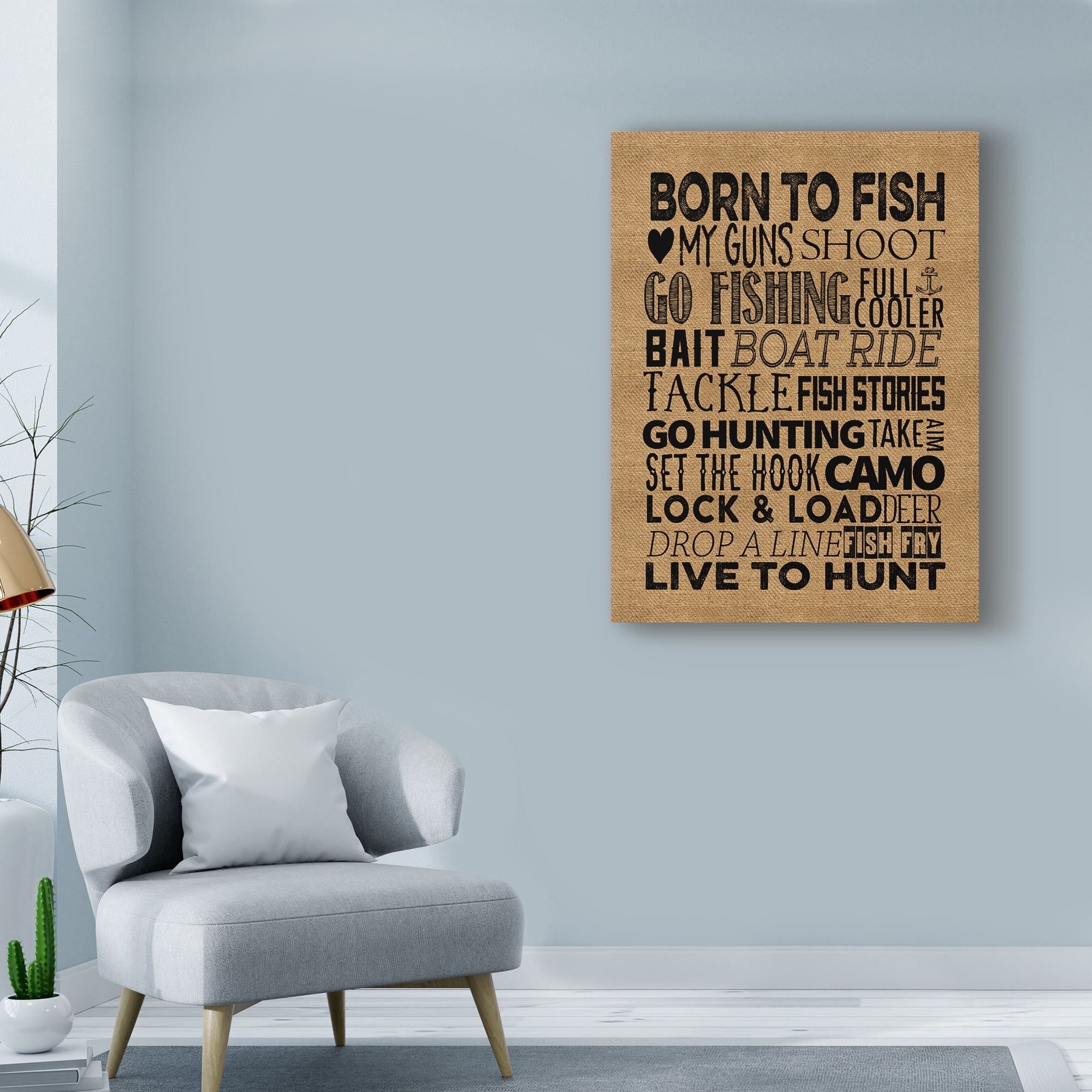 Trademark Fine Art 'Fishing Hunting Burlap' Canvas Art by Marcee Duggar