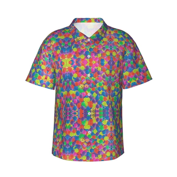 Chemises à Boutons pour Hommes Balles de Pickleball Hawaïennes Manches Courtes T-Shirts Tropicaux Grand