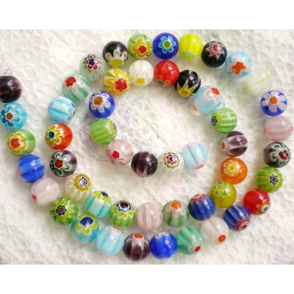 BSI - 16"" Strand of Millefiori Flower Lampwork Glass Beads ~ (98pcs 4mm Round)