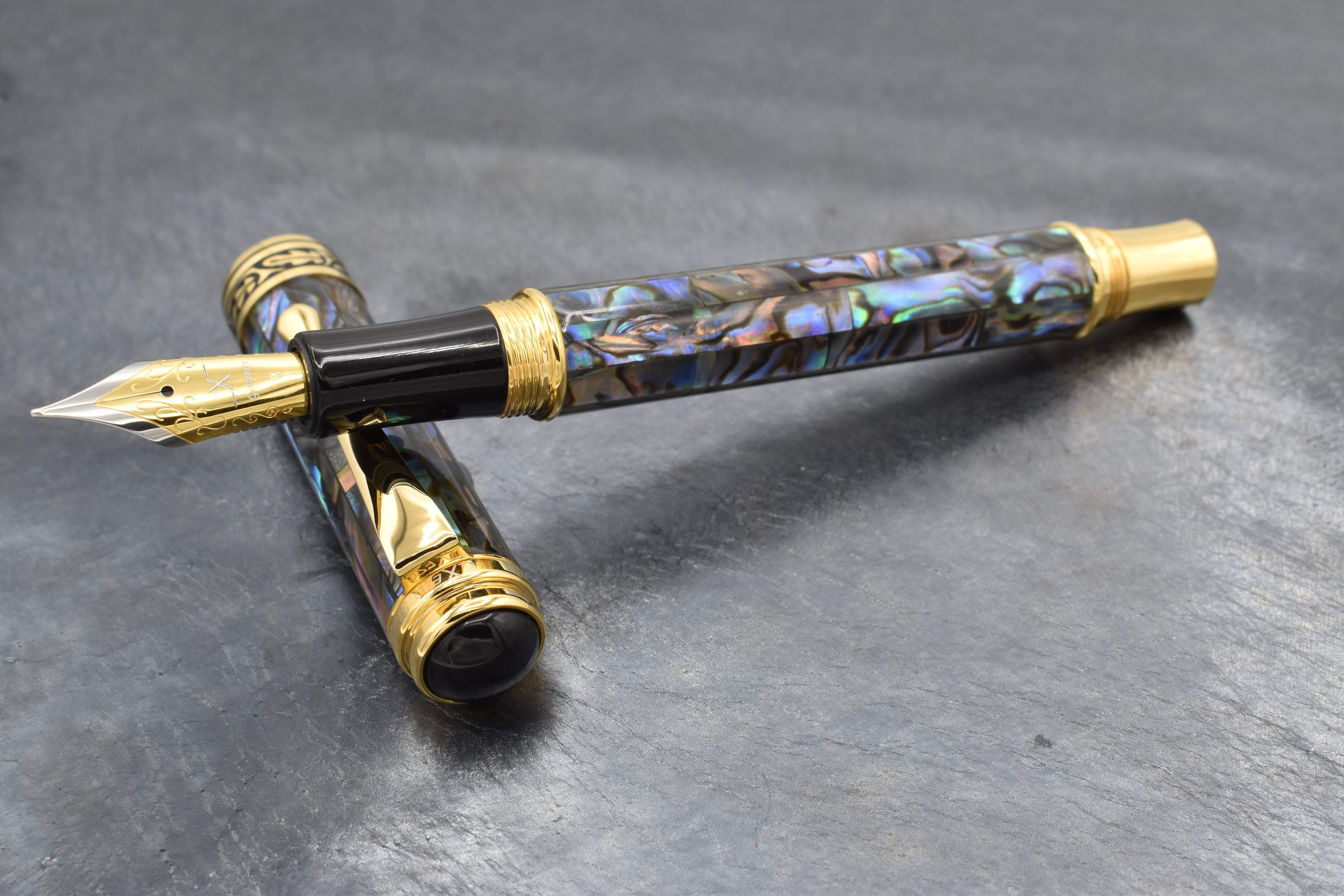Xezo Xezo Maestro® Paua Abalone Sea Shell Fountain Pen (Medium Nib) - 18K Gold Plated
