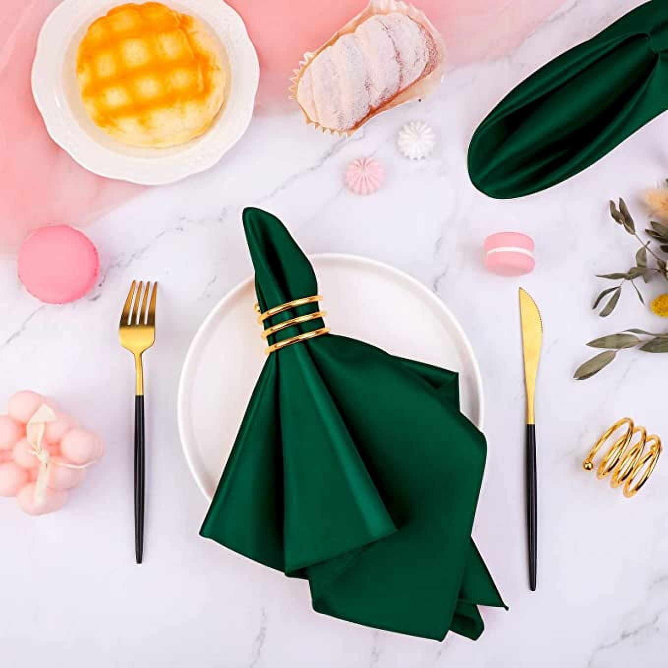 Satin Cloth Napkins and Napkin Rings Set of 8, Smooth Fabric Table