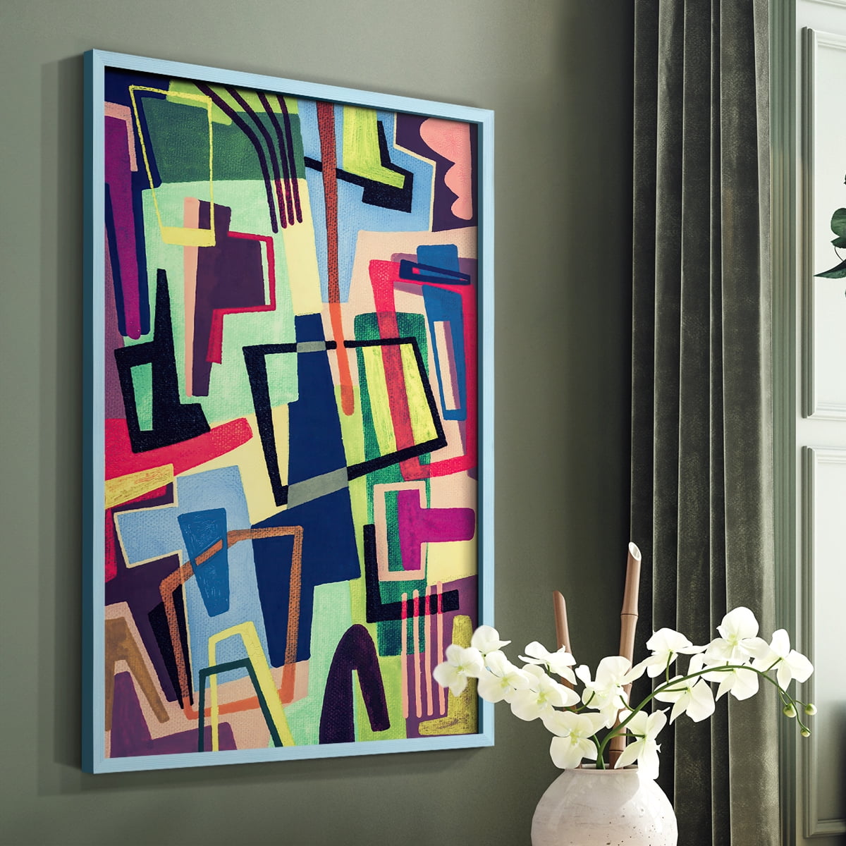 Connected Colors II Framed Print in Blue Solid Wood Framed Print No Nail Hanging