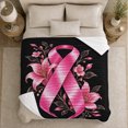 thumbnail image 5 of Breast Cancer Awareness Pink Ribbon Lilies, Cozy Friendship Quote Scene, Warm Flannel Blanket for Living Room and Reading Nook, Art Lovers Friendship Gift, Artistic Home Decor, 5 of 9