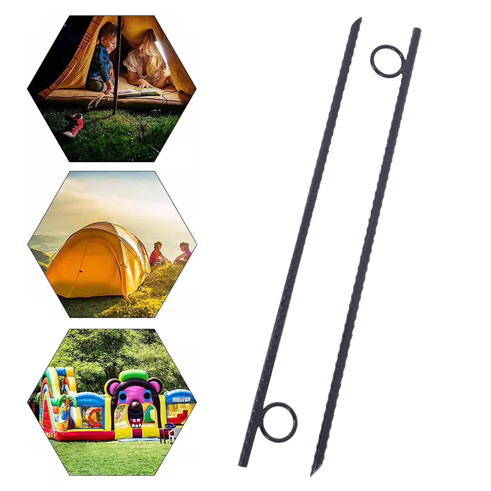 Farfi Tent Stakes, 6 Pack Steel Ground Stakes, 18 Inch Heavy Duty Rebar Stakes with Loop for Outdoor Activities, Rustproof Ground Anchors for Camping, Canopies, Gazebos, Tarps