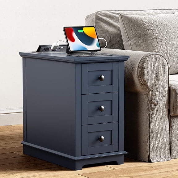 PLAMLE End Table with 3 Drawers for Living Room,Nightstand Sofa Side Table with Charging Station,End Table.