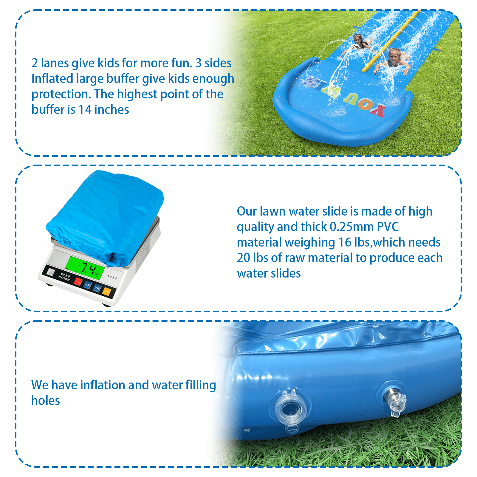 Lawn Water Slide 32.8 Ft Double Lane Water Slide with Automatic Sprinkler and Safety Padding