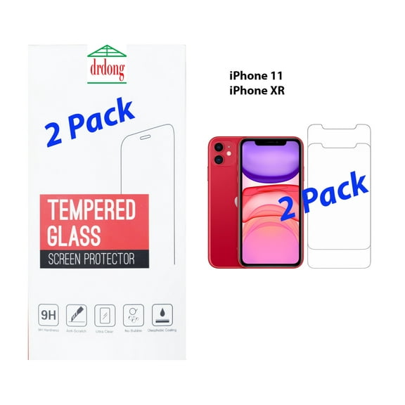 drdong-Screen Protector Compatible with Apple iPhone 11, iPhone XR, Tempered Glass Film, 9H Hardness, Shatter-Proof, Anti Fingerprint, Anti Scratch, Case Friendly, 6.1-Inch, 2-Pack