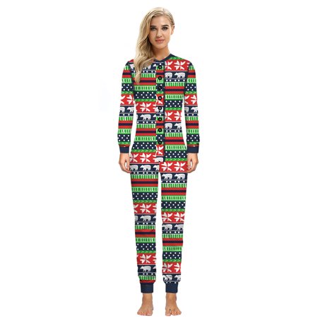 

Ykohkofe Women Matching Family Christmas Xmas Romper Jumpsuit Pajamas Outfits With Faux Buttoned Flap On Back