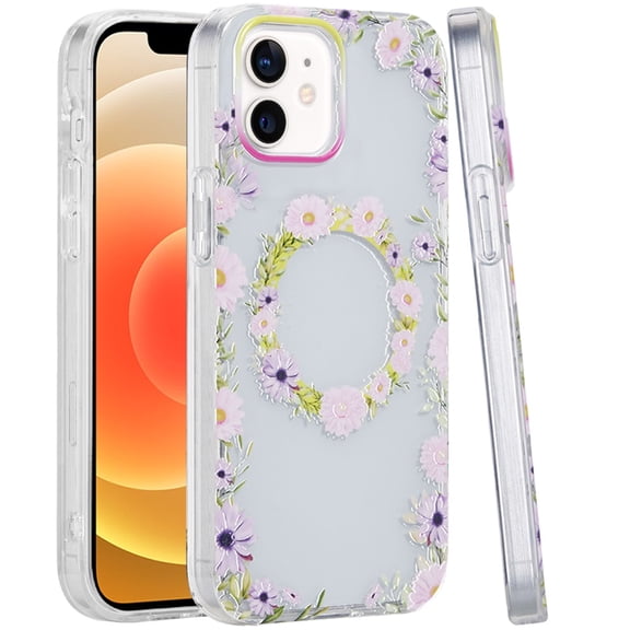 XPM for Apple iPhone 14 /13 Phone Case, Durable Fashion IMD Printed Design TPU Slim Shockproof Protective Case with Stylish Pattern Cover for iPhone 14 / iPhone 13 (Yellow/Purple Floral)