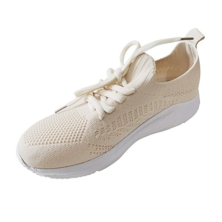 

nsendm Womens Sneakers Breathable Mesh lightweight Lace-up Woman Shoes Women s Sneakers With Arch Support Narrow Beige 38