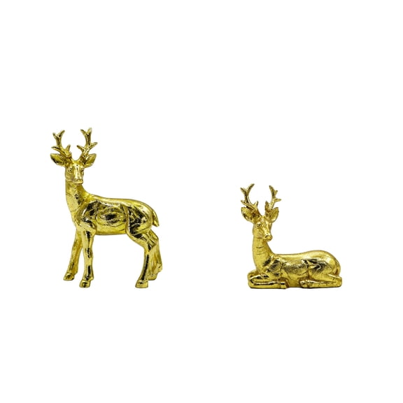 Beautynvta 2 Pcs Christmas Reindeer Resin Ornaments, Deer Sculpture for Living Room Bookshelf Bedroom Wine Cabinet Decoration, 4.92"x3.15"