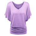 thumbnail image 4 of Plus Size Women's V Neck T Shirt: Batwing Sleeve, Loose Fit, Solid Color, Comfortable, 4 of 5