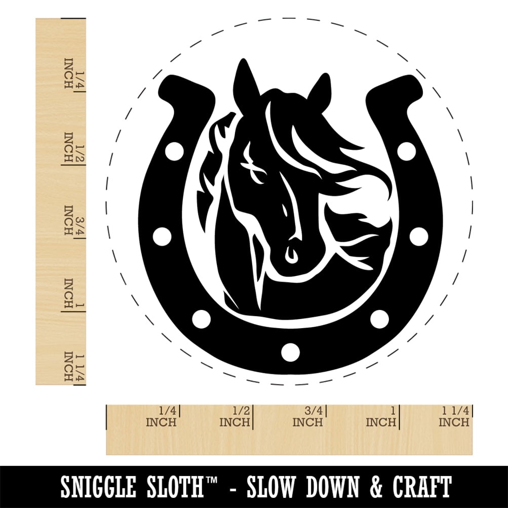 Horse in Horseshoe Self-Inking Rubber Stamp Ink Stamper - Black Ink - Large 1-1/2 Inch