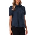 thumbnail image 4 of INSPIRE CHIC Short Sleeve Cotton Blouse for Women's Peter Pan Collar Button Up Crochet Panel Top XS Dark Blue, 4 of 6
