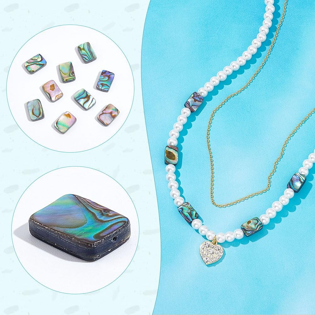1 Strand Natural Abalone Shell/Paua Shell Beads Strands Rectangle 12x8x3mm Hole: 0.5mm about 33pcs/strand 16''(40.64cm)