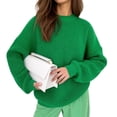 thumbnail image 2 of Women'S Knit Warm Sweaters Crew-Neck Warm Pullovers Long-Sleeve Solid Casual Base Layer Tops Green S, 2 of 7