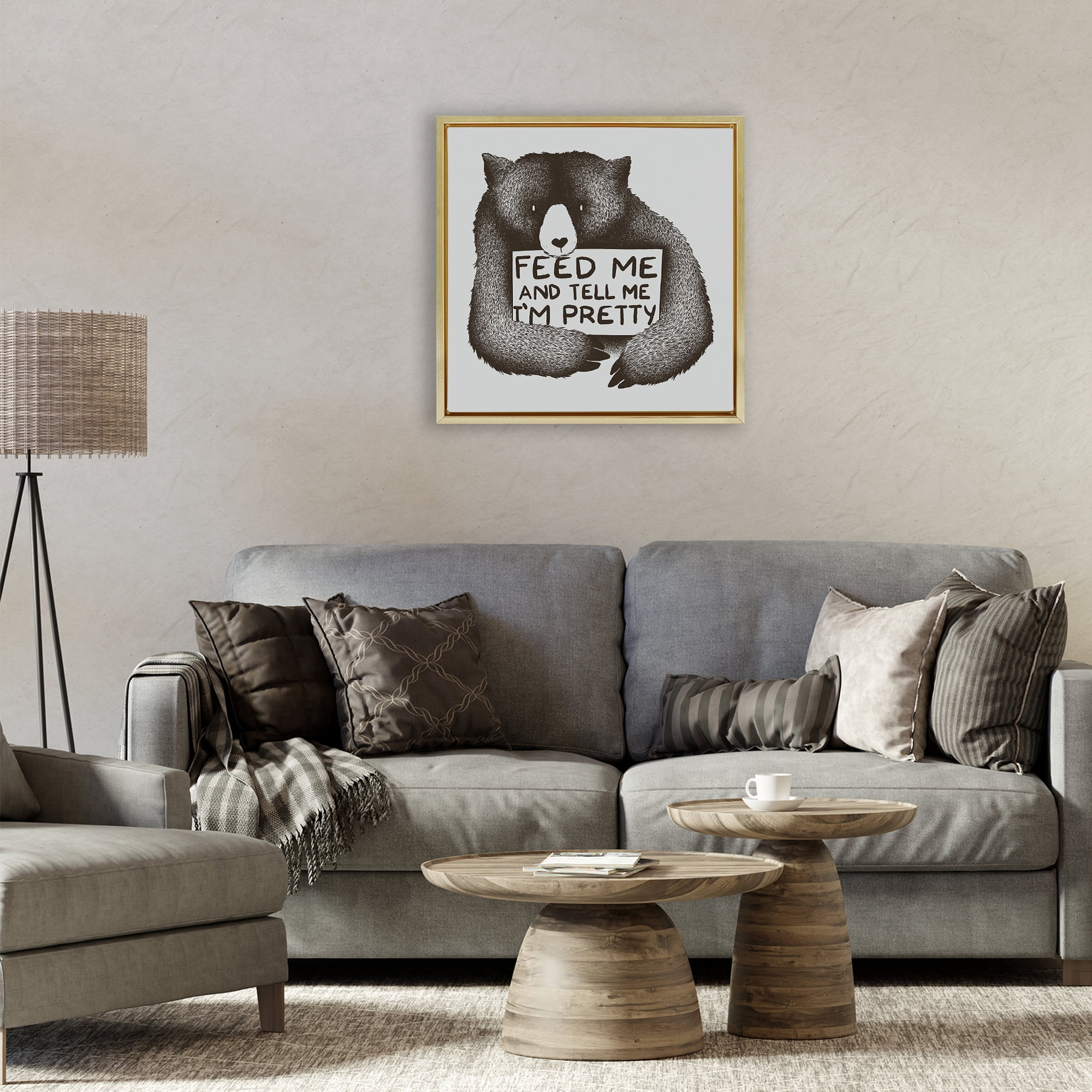 Stupell Industries Feed & Tell Me I'm Pretty Gold Framed Floater Canvas Wall Art, design by Tobe Fonseca