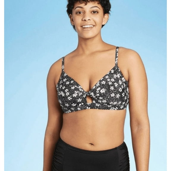 Kona Sol Bikini Top Black & White Flower XL