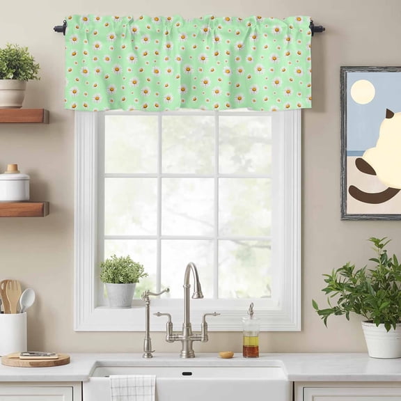 Valance Curtains for Windows Spring White Daisy Kitchen Curtians Window Treatment Green Topper Curtain Rod Pocket Valances for Kitchen Bathroom Living Room 54x18in