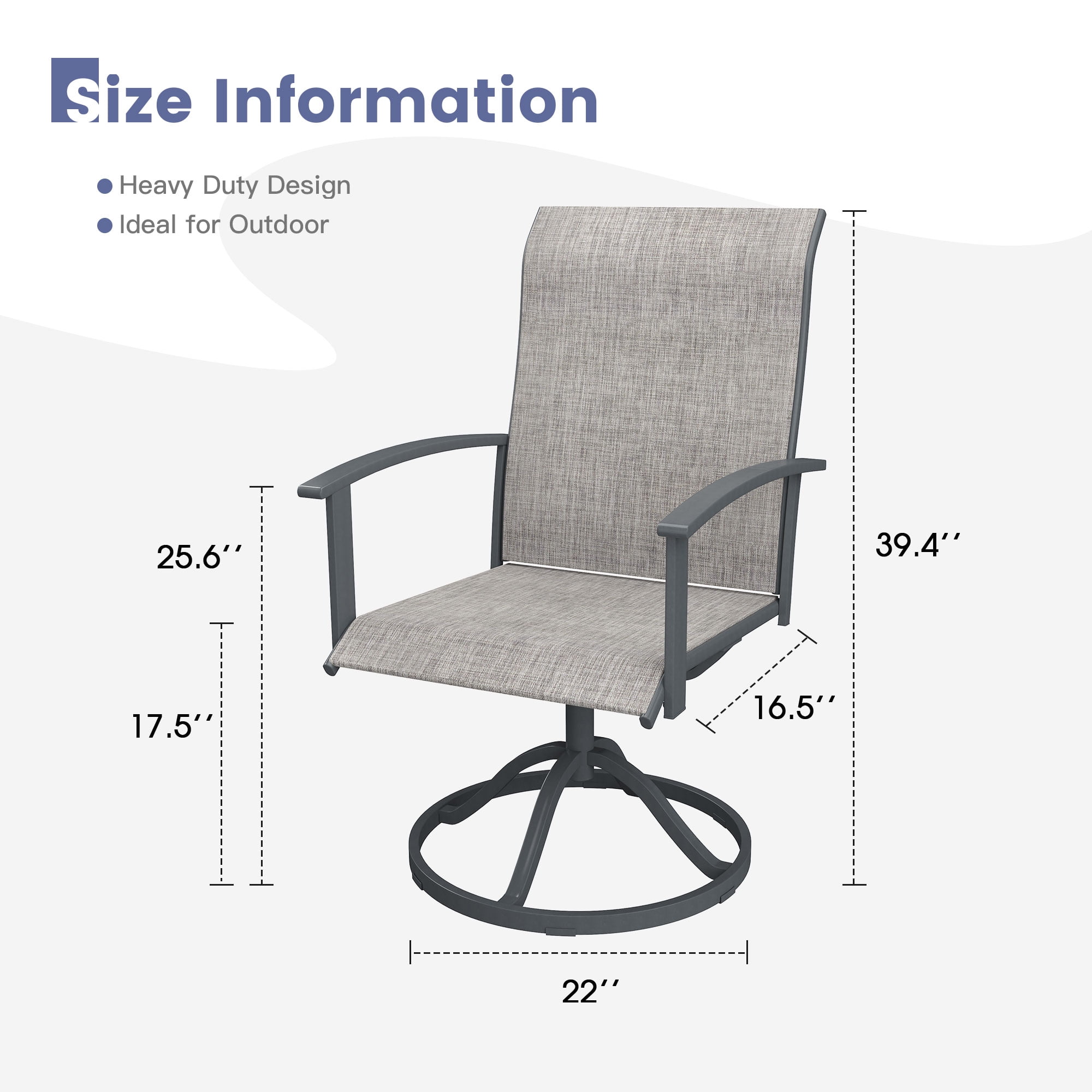 Vicllax Patio Swivel Chairs Set of 4, Outdoor Dining Chairs with Weather-Resistant Textilene Fabric & Metal Frame，Gray