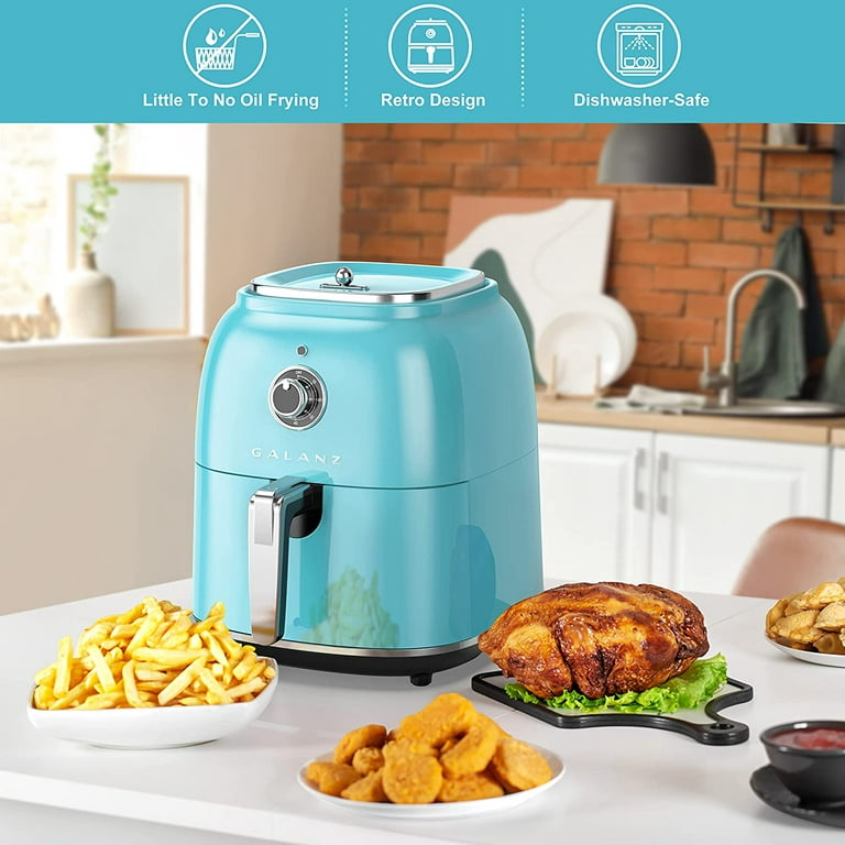 Galanz Retro Electric Air Fryer with Non-Stick Basket, Temperature and Time  Control, Oil-Free for Healthy Frying, Auto Shutoff, 4.8Qt, Retro Blue 
