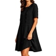 thumbnail image 5 of Ayolanni Short Sleeve Dresses for Women Henley Solid Button Midi A-Line Dress Embroidered Flowy Vacation Linen Casual Sundress with Pockets Black M, 5 of 6