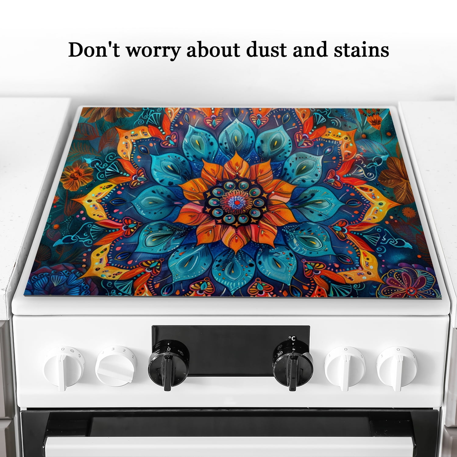 Cover for Stove Top Electric Flat Top, Boho Mandala Flower Print Heat Resistant Glass Countertop Cover, Glass Induction Cooktop Protector Mat Kitchen Accessories for Kitchen RV (28×20 Inch)
