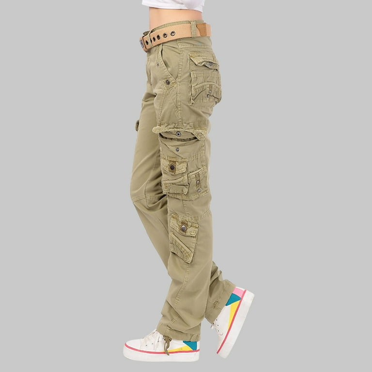 YYDGH Womens Cargo Pants with Pockets Outdoor Casual Ripstop Camo Tactical  Construction Work Pants Khaki Khaki