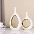 thumbnail image 7 of YVTVY White and Gold Vase Ceramic White Vases Home Decor,Modern Minimalist Circle with Hole Decorative Vase, Hollow Ellipse Flower vases for Bookshelf, Fireplace Mantle, Centerpieces,Farmhouse,Rustic, 7 of 7