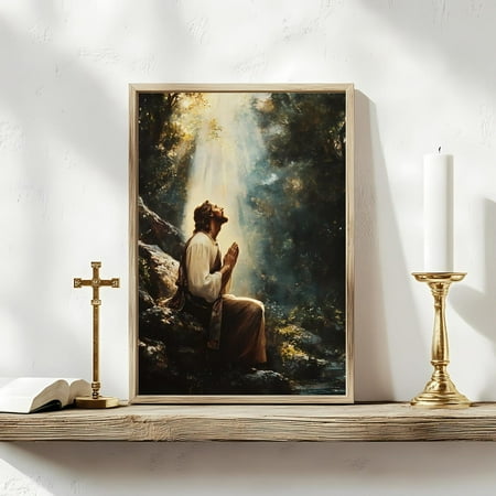 Jesus Praying In The Light Divine Forest Christian Wall Art Solitude Spiritual Poster Hope And Faith Decor Wall Art Modern Wall Decor 24x36 UNFRAMED