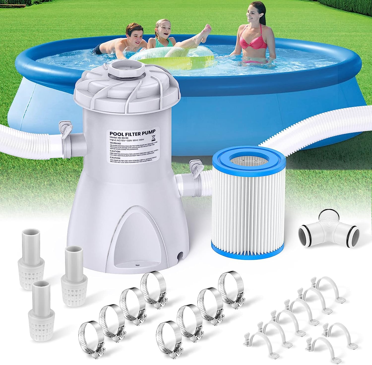 800 GPH Pool Filter Pump, Above Ground Pool Pump for Storable Above